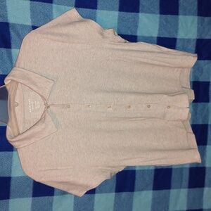American Eagle Tan Cropped Button Front Polo Shirt